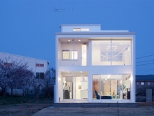 日本樱花树下的白房子